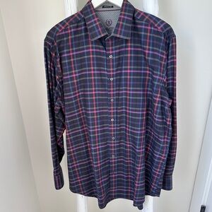 Bugatchi Men's Black and Colored Striped Dress Shirt Classic Fit Sz XL